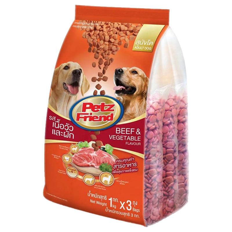 เพ็ทส์เฟรนด์ อาหารสุนัขโต รสเนื้อและผัก 1 กก. 3 ถุง