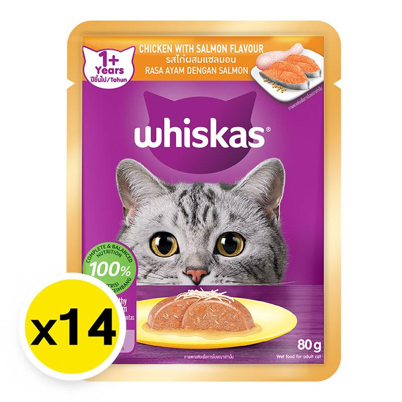 วิสกัส อาหารแมว สําหรับแมวโต ไก่และแซลมอน 80 ก. x 14