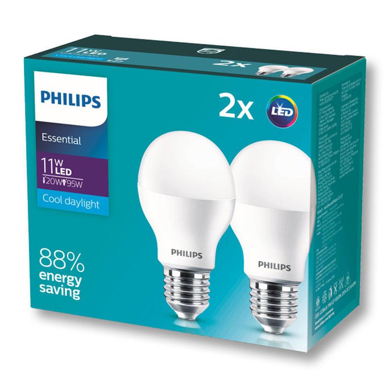 ฟิลิปส์ หลอดไฟ LED ขั้ว E27 11 วัตต์ รุ่น Essential แสงขาว x 2