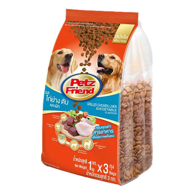 เพ็ทส์เฟรนด์ อาหารสุนัขโต รสไก่ย่างตับและผัก 1 กก. 3 ถุง