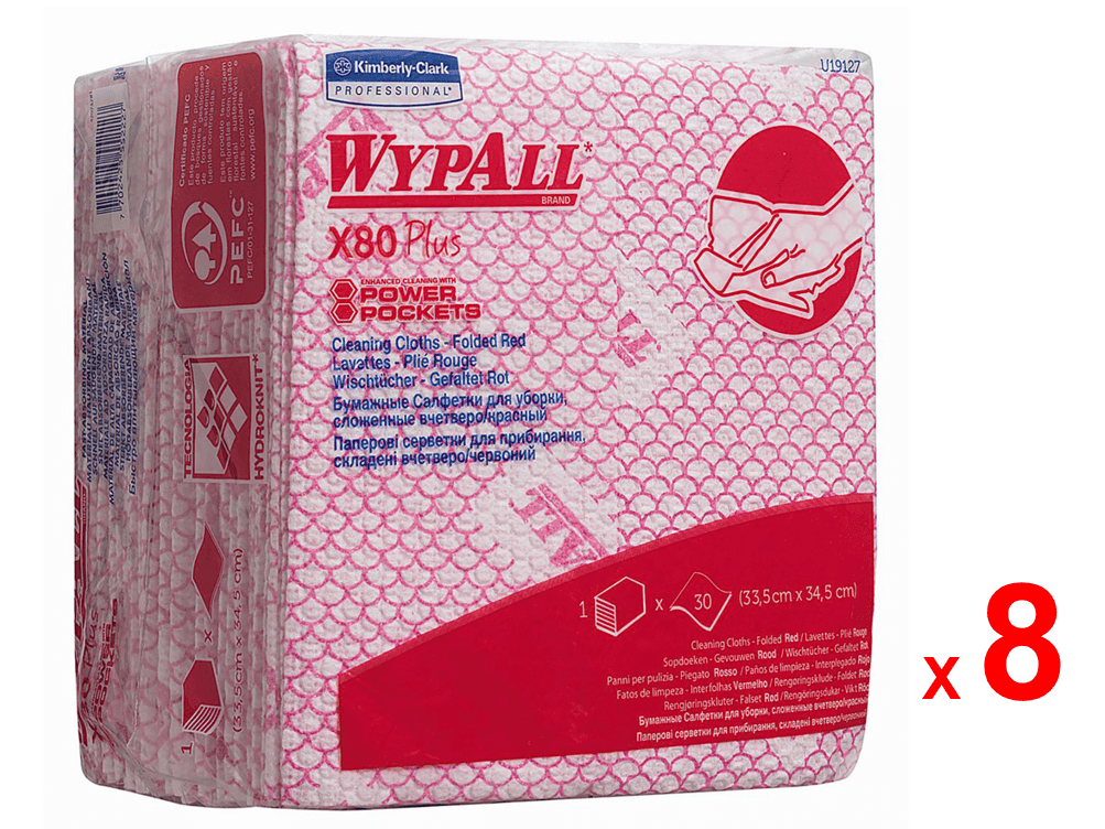 ไวป์ออลล์ ผลิตภัณฑ์เช็ดทำความสะอาด เอ๊กซ์ 80 ไวเปอร์ รหัสสินค้า 19127 สีแดง ขนาด 34.5 x 33.5 ซม. 30 แผ่น x 8 ห่อ / ลัง (ยกลัง)