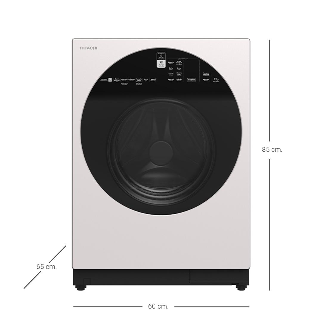 Hitachi เครื่องซักผ้า Front Loading รุ่น BD-100GV 10 กก., รอบปั่น 1,600 รอบ สีขาว แถมฟรีผ้าคลุมเครื่องซักผ้า