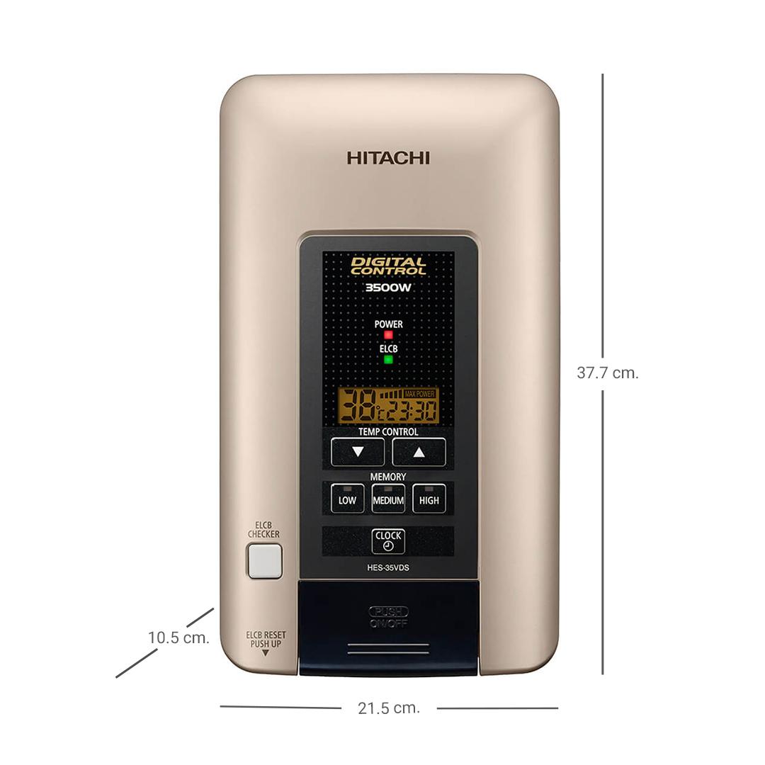 Hitachi เครื่องทำน้ำอุ่นพรีเมี่ยม ดิจิทัล รุ่น HES-35VDS 3500 วัตต์ สีเมทัลลิก แชมเปญ / สีเงิน