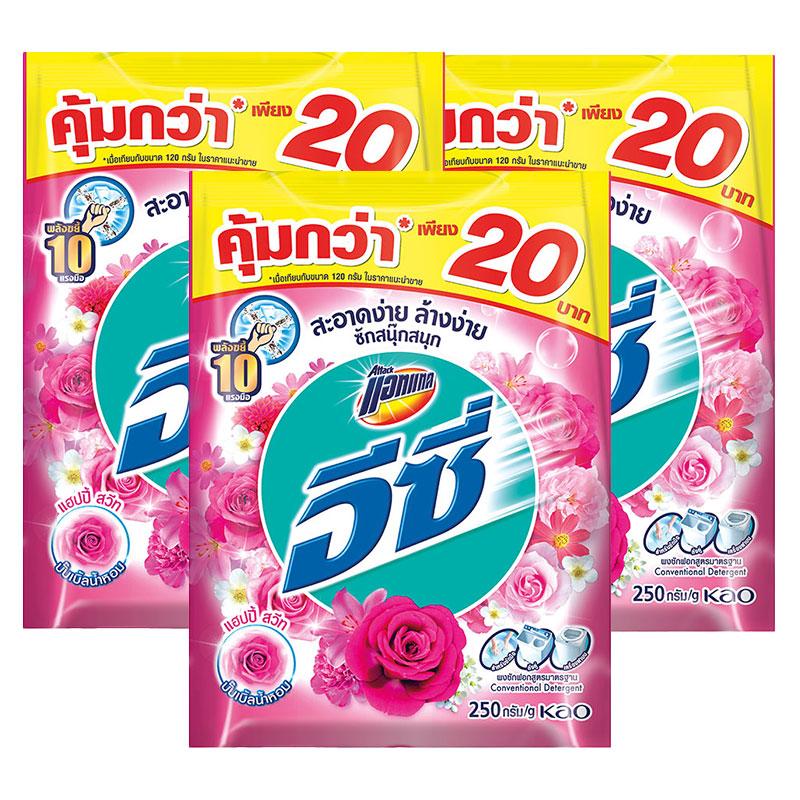 แอทแทค อีซี่ ผงซักฟอก สูตรมาตรฐาน แฮปปี้สวีท สีชมพู 250 ก. x 3