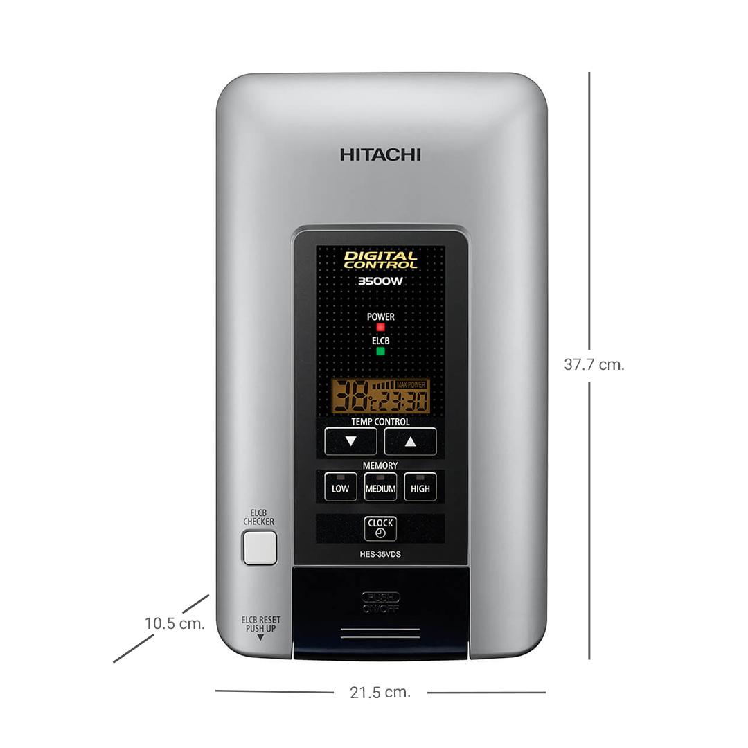 Hitachi เครื่องทำน้ำอุ่นพรีเมี่ยม ดิจิทัล รุ่น HES-35VDS 3500 วัตต์ สีเมทัลลิก แชมเปญ / สีเงิน