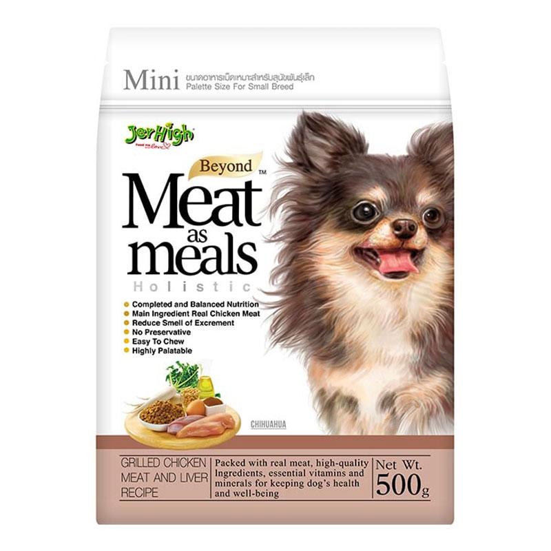เจอร์ไฮ มีท แอส มีลส์ อาหารสุนัขชนิดเม็ด สำหรับสุนัขพันธุ์เล็ก รสไก่ผสมตับ 500 ก.